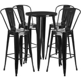 English Elm Commercial Grade Commercial Grade 24" Round Metal Indoor-Outdoor Bar Table Set with 4 Cafe Stools