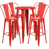 English Elm Commercial Grade Commercial Grade 24" Round Metal Indoor-Outdoor Bar Table Set with 4 Cafe Stools