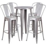 English Elm Commercial Grade Commercial Grade 24" Round Metal Indoor-Outdoor Bar Table Set with 4 Cafe Stools