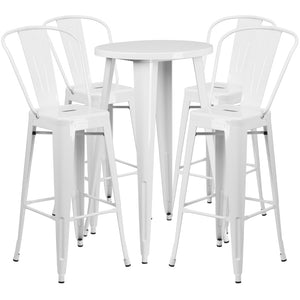 English Elm Commercial Grade Commercial Grade 24" Round Metal Indoor-Outdoor Bar Table Set with 4 Cafe Stools