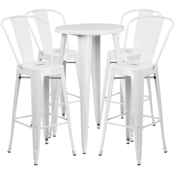 English Elm Commercial Grade Commercial Grade 24" Round Metal Indoor-Outdoor Bar Table Set with 4 Cafe Stools