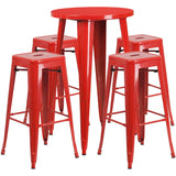 English Elm Commercial Grade Commercial Grade 24" Round Metal Indoor-Outdoor Bar Table Set with 4 Square Seat Backless Stools