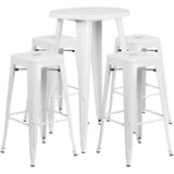 English Elm Commercial Grade Commercial Grade 24" Round Metal Indoor-Outdoor Bar Table Set with 4 Square Seat Backless Stools