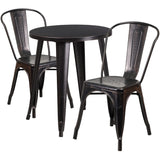 English Elm Commercial Grade Commercial Grade 24" Round Metal Indoor-Outdoor Table Set with 2 Cafe Chairs