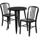 English Elm Commercial Grade Commercial Grade 24" Round Metal Indoor-Outdoor Table Set with 2 Vertical Slat Back Chairs