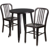 English Elm Commercial Grade Commercial Grade 24" Round Metal Indoor-Outdoor Table Set with 2 Vertical Slat Back Chairs