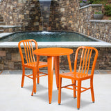 English Elm Commercial Grade Commercial Grade 24" Round Metal Indoor-Outdoor Table Set with 2 Vertical Slat Back Chairs