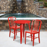 English Elm Commercial Grade Commercial Grade 24" Round Metal Indoor-Outdoor Table Set with 2 Vertical Slat Back Chairs