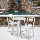 English Elm Commercial Grade Commercial Grade 24" Round Metal Indoor-Outdoor Table Set with 2 Vertical Slat Back Chairs