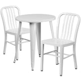 English Elm Commercial Grade Commercial Grade 24" Round Metal Indoor-Outdoor Table Set with 2 Vertical Slat Back Chairs