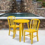 English Elm Commercial Grade Commercial Grade 24" Round Metal Indoor-Outdoor Table Set with 2 Vertical Slat Back Chairs