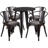 English Elm Commercial Grade Commercial Grade 24" Round Metal Indoor-Outdoor Table Set with 4 Arm Chairs