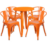 English Elm Commercial Grade Commercial Grade 24" Round Metal Indoor-Outdoor Table Set with 4 Arm Chairs