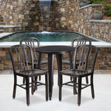 English Elm Commercial Grade Commercial Grade 24" Round Metal Indoor-Outdoor Table Set with 4 Vertical Slat Back Chairs