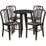 English Elm Commercial Grade Commercial Grade 24" Round Metal Indoor-Outdoor Table Set with 4 Vertical Slat Back Chairs