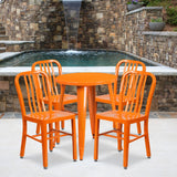 English Elm Commercial Grade Commercial Grade 24" Round Metal Indoor-Outdoor Table Set with 4 Vertical Slat Back Chairs