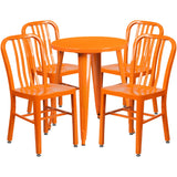 English Elm Commercial Grade Commercial Grade 24" Round Metal Indoor-Outdoor Table Set with 4 Vertical Slat Back Chairs