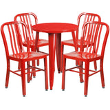 English Elm Commercial Grade Commercial Grade 24" Round Metal Indoor-Outdoor Table Set with 4 Vertical Slat Back Chairs