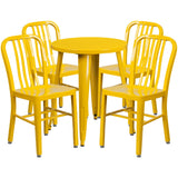 English Elm Commercial Grade Commercial Grade 24" Round Metal Indoor-Outdoor Table Set with 4 Vertical Slat Back Chairs