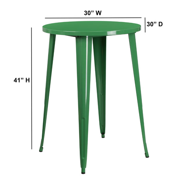 English Elm Commercial Grade Commercial Grade 30" Round Metal Indoor-Outdoor Bar Height Table