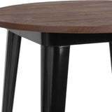 English Elm Commercial Grade 30" Round Metal Indoor Bar Height Table with Walnut Rustic Wood Top