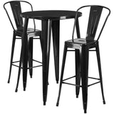 English Elm Commercial Grade Commercial Grade 30" Round Metal Indoor-Outdoor Bar Table Set with 2 Cafe Stools