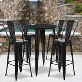 English Elm Commercial Grade Commercial Grade 30" Round Metal Indoor-Outdoor Bar Table Set with 4 Cafe Stools