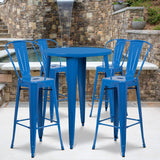 English Elm Commercial Grade Commercial Grade 30" Round Metal Indoor-Outdoor Bar Table Set with 4 Cafe Stools