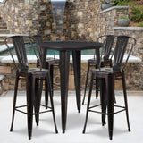 English Elm Commercial Grade Commercial Grade 30" Round Metal Indoor-Outdoor Bar Table Set with 4 Cafe Stools