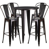 English Elm Commercial Grade Commercial Grade 30" Round Metal Indoor-Outdoor Bar Table Set with 4 Cafe Stools