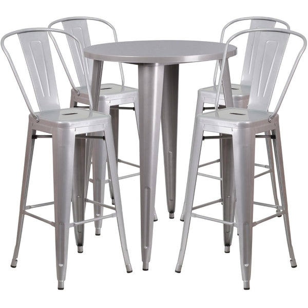 English Elm Commercial Grade Commercial Grade 30" Round Metal Indoor-Outdoor Bar Table Set with 4 Cafe Stools
