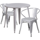 English Elm Commercial Grade Commercial Grade 30" Round Metal Indoor-Outdoor Table Set with 2 Arm Chairs