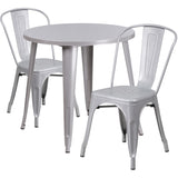 English Elm Commercial Grade Commercial Grade 30" Round Metal Indoor-Outdoor Table Set with 2 Cafe Chairs