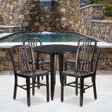 English Elm Commercial Grade Commercial Grade 30" Round Metal Indoor-Outdoor Table Set with 4 Vertical Slat Back Chairs