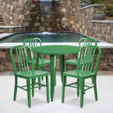 English Elm Commercial Grade Commercial Grade 30" Round Metal Indoor-Outdoor Table Set with 4 Vertical Slat Back Chairs