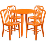 English Elm Commercial Grade Commercial Grade 30" Round Metal Indoor-Outdoor Table Set with 4 Vertical Slat Back Chairs