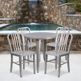 English Elm Commercial Grade Commercial Grade 30" Round Metal Indoor-Outdoor Table Set with 4 Vertical Slat Back Chairs