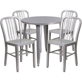 English Elm Commercial Grade Commercial Grade 30" Round Metal Indoor-Outdoor Table Set with 4 Vertical Slat Back Chairs