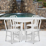 English Elm Commercial Grade Commercial Grade 30" Round Metal Indoor-Outdoor Table Set with 4 Vertical Slat Back Chairs