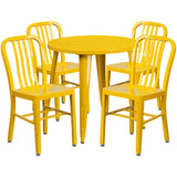 English Elm Commercial Grade Commercial Grade 30" Round Metal Indoor-Outdoor Table Set with 4 Vertical Slat Back Chairs