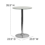 English Elm Commercial Grade 23.5'' Round Glass Table with 35.5''H Chrome Base