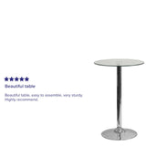 English Elm Commercial Grade 23.5'' Round Glass Table with 35.5''H Chrome Base