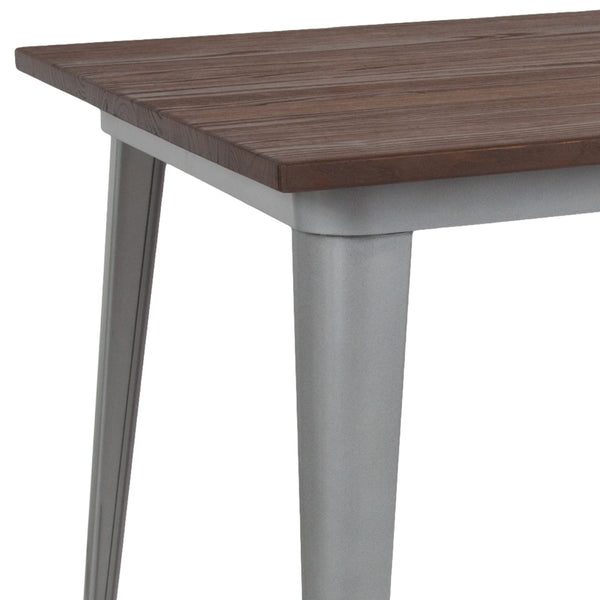 English Elm Commercial Grade 30.25" x 60" Rectangular Metal Indoor Table with Walnut Rustic Wood Top