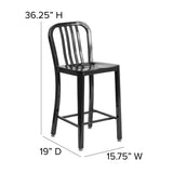 English Elm Commercial Grade Commercial Grade 24" High Metal Indoor-Outdoor Counter Height Stool with Vertical Slat Back