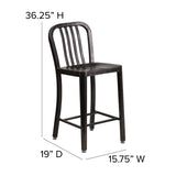 English Elm Commercial Grade Commercial Grade 24" High Metal Indoor-Outdoor Counter Height Stool with Vertical Slat Back