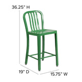 English Elm Commercial Grade Commercial Grade 24" High Metal Indoor-Outdoor Counter Height Stool with Vertical Slat Back