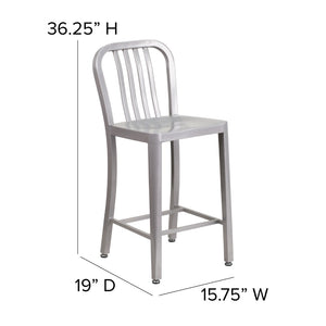 English Elm Commercial Grade Commercial Grade 24" High Metal Indoor-Outdoor Counter Height Stool with Vertical Slat Back