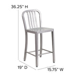 English Elm Commercial Grade Commercial Grade 24" High Metal Indoor-Outdoor Counter Height Stool with Vertical Slat Back