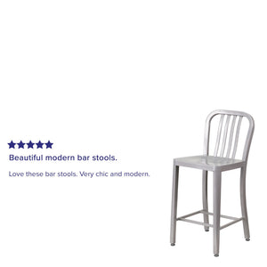 English Elm Commercial Grade Commercial Grade 24" High Metal Indoor-Outdoor Counter Height Stool with Vertical Slat Back