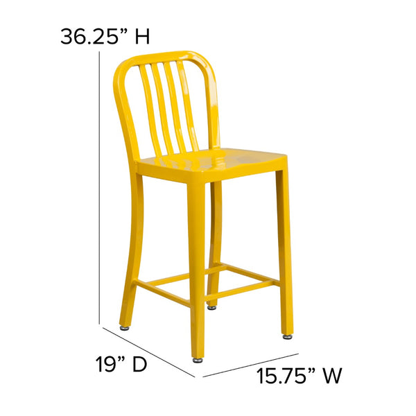 English Elm Commercial Grade Commercial Grade 24" High Metal Indoor-Outdoor Counter Height Stool with Vertical Slat Back